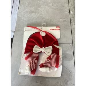 Cute Infant HAT & SOCKS Set Red & White with Bows NEW!